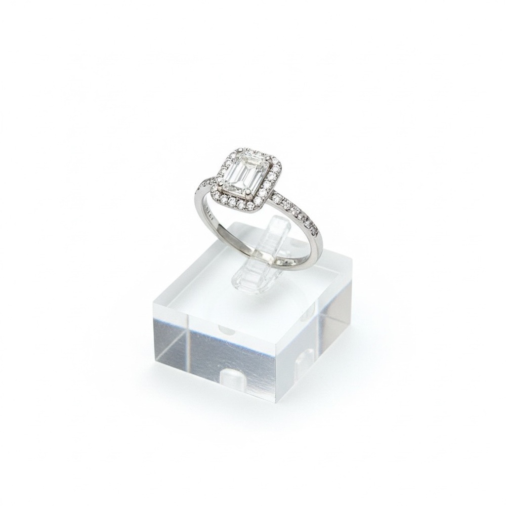 1.0ct Moissanite Halo Emerald Pave Ring 925 Sterling Silver Size 7 NWT